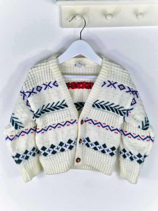 2-3 years. Cream chunky vintage Nordic knit cardigan