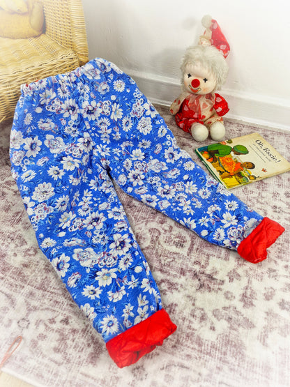 4-5 years. Blue floral vintage trousers with red padded lining