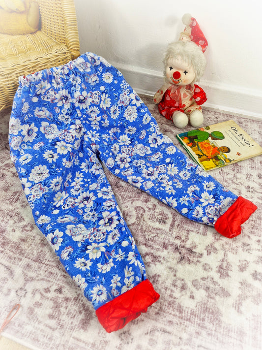 4-5 years. Blue floral vintage trousers with red padded lining