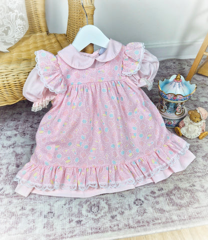 12-18 months. Mix & match two piece set, vintage Bryan dress and pinny with fun print and flutter shoulders