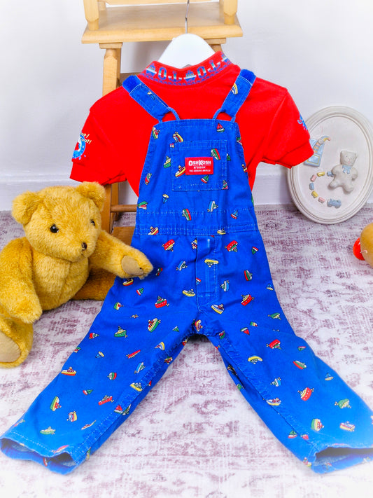 12-18 months. Two piece OshKosh set, tshirt and dungarees with boat print