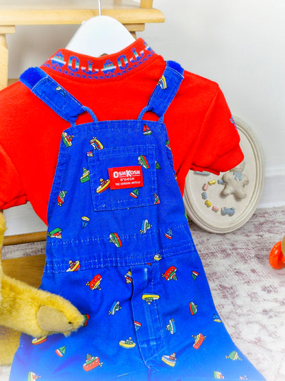 12-18 months. Two piece OshKosh set, tshirt and dungarees with boat print