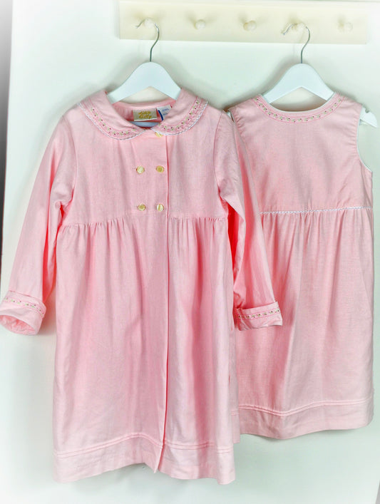 6-7 years. Pink sleeveless dress with embroidered flowers and matching coat set from Little Bitty