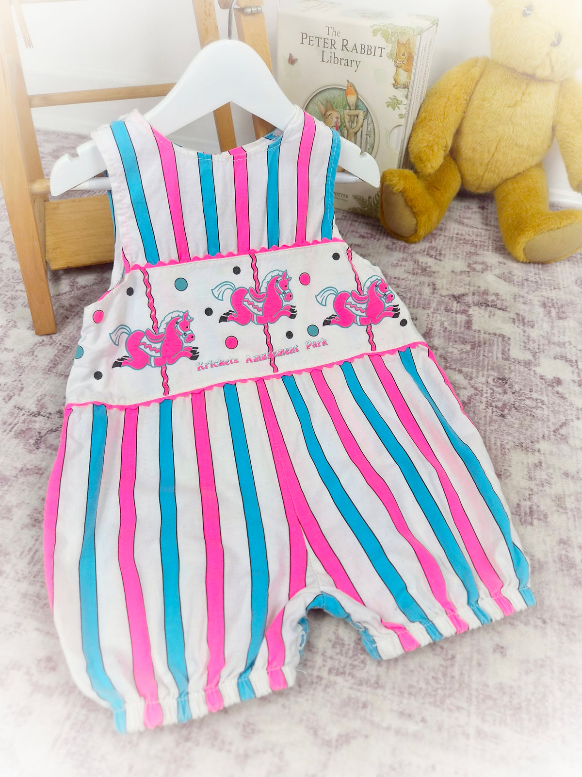 3 years. Striped short, sleeveless vintage romper from Krickets Amusement Park