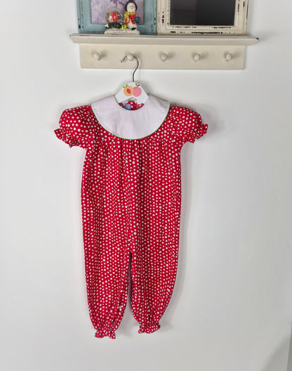 2 years. Red and white polka dot vintage romper with white bib from Mondays Child