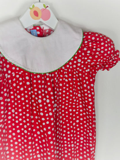 2 years. Red and white polka dot vintage romper with white bib from Mondays Child