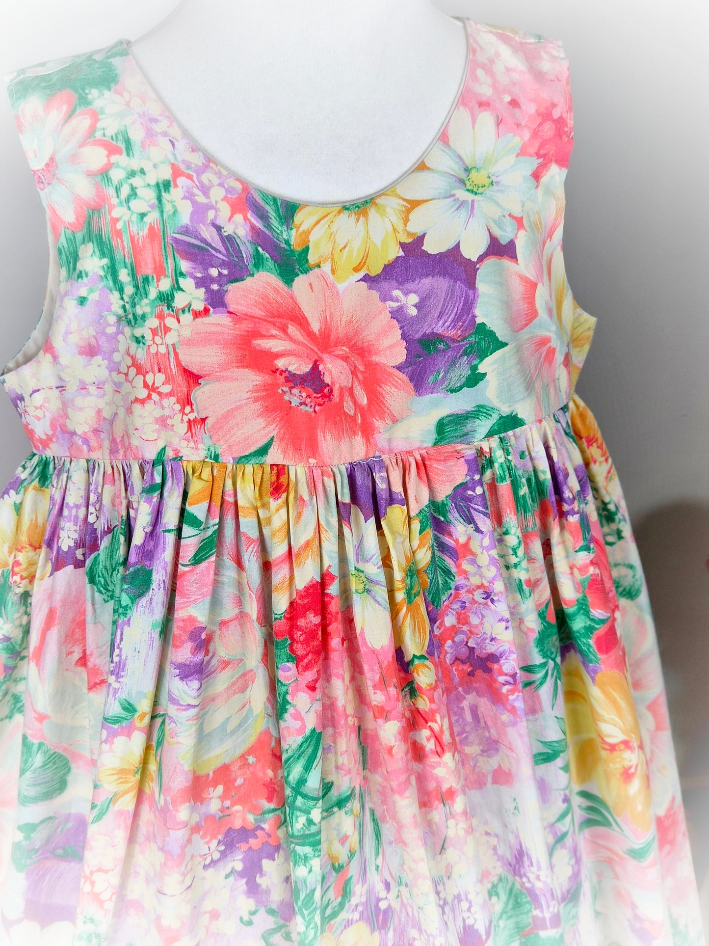 7-8 years. Sleeveless floral dress, handmade from vintage fabric