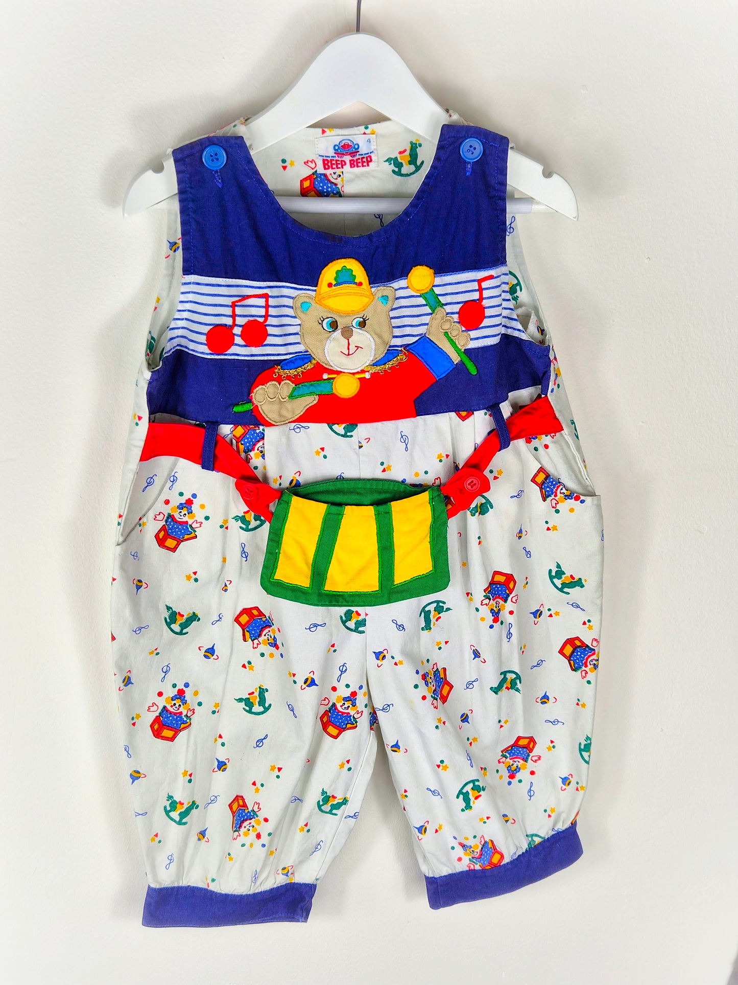 2-3 years. Vintage music bear romper from Beep Beep
