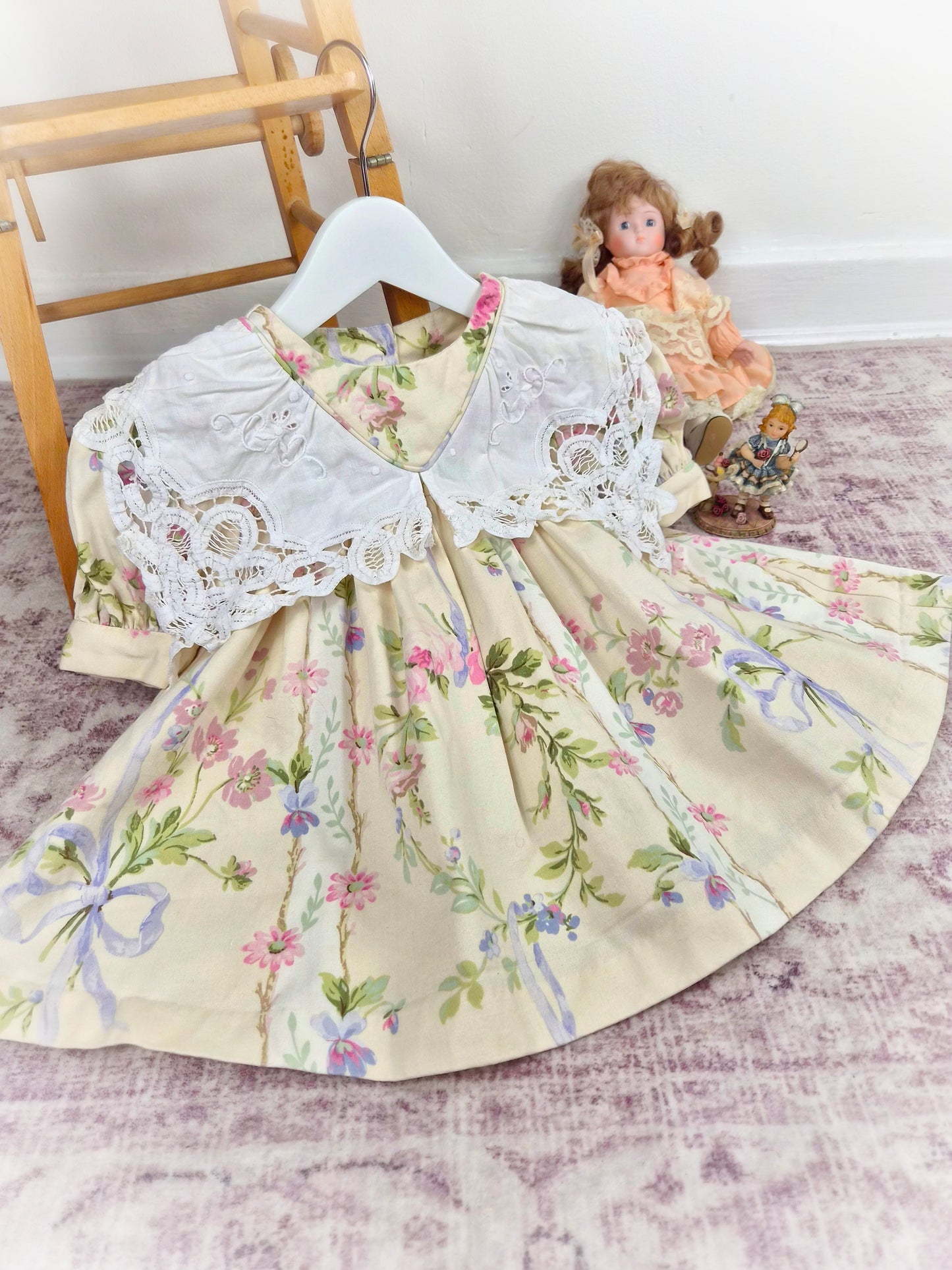 18 months. Vintage dress with floral design and large white lace collar