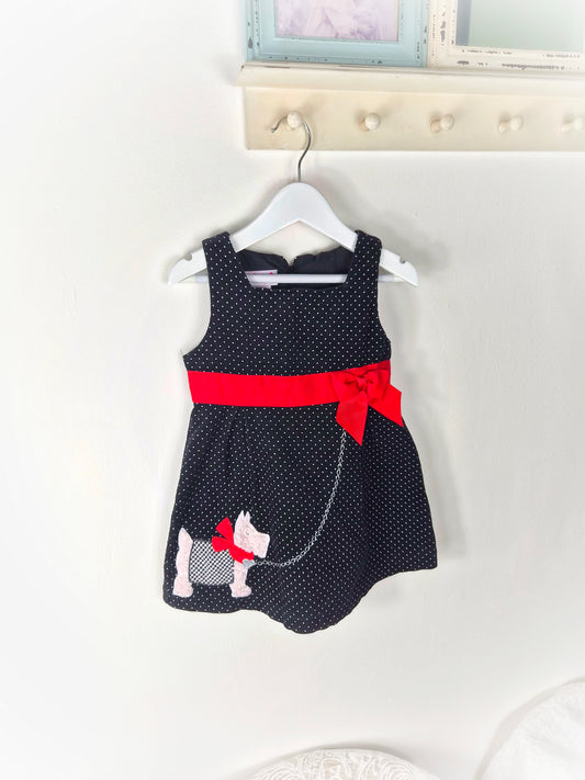 3 years. Black polka dot sleeveless vintage dress from Ashley Ann with Scottie dog applique