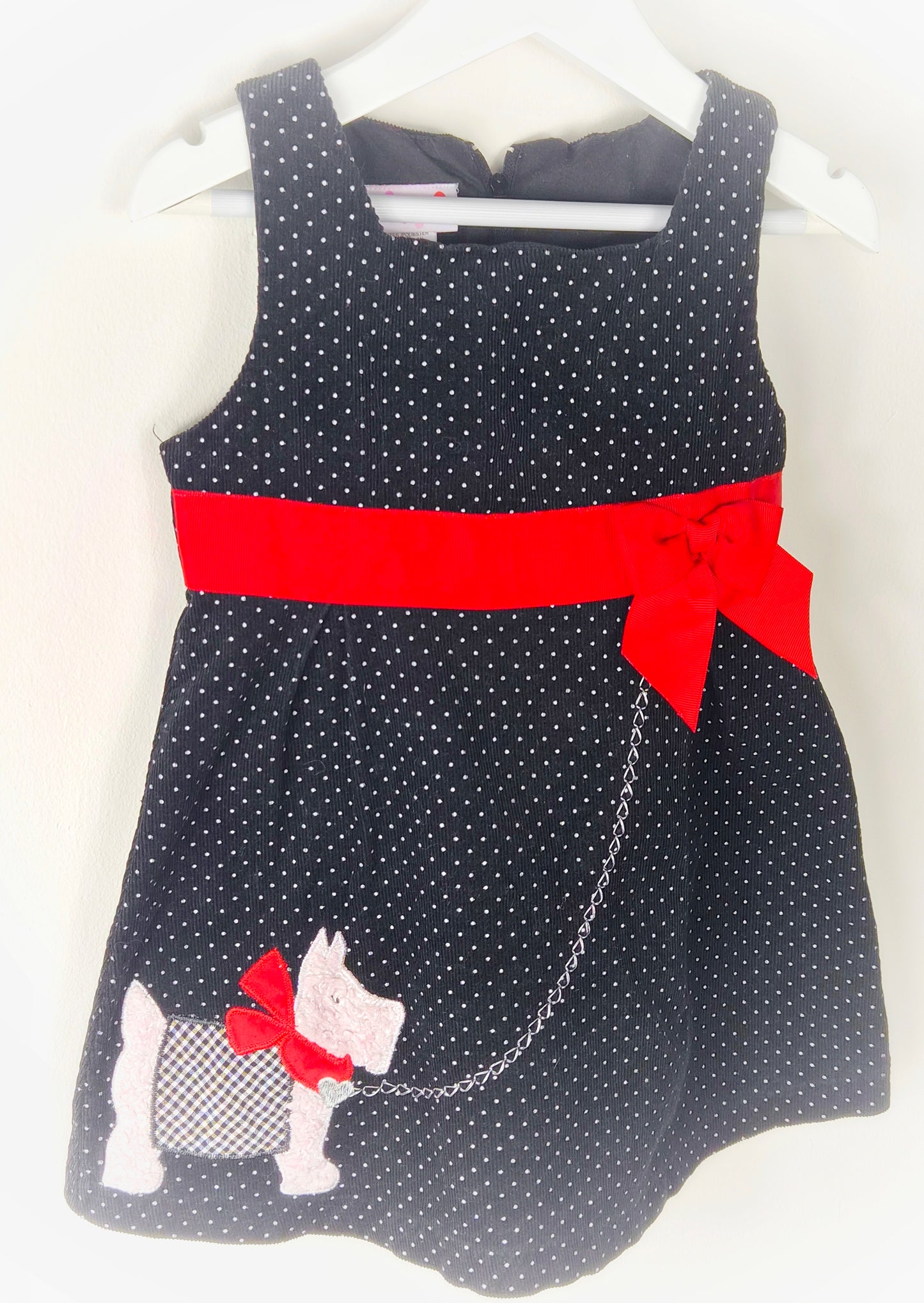 3 years. Black polka dot sleeveless vintage dress from Ashley Ann with Scottie dog applique