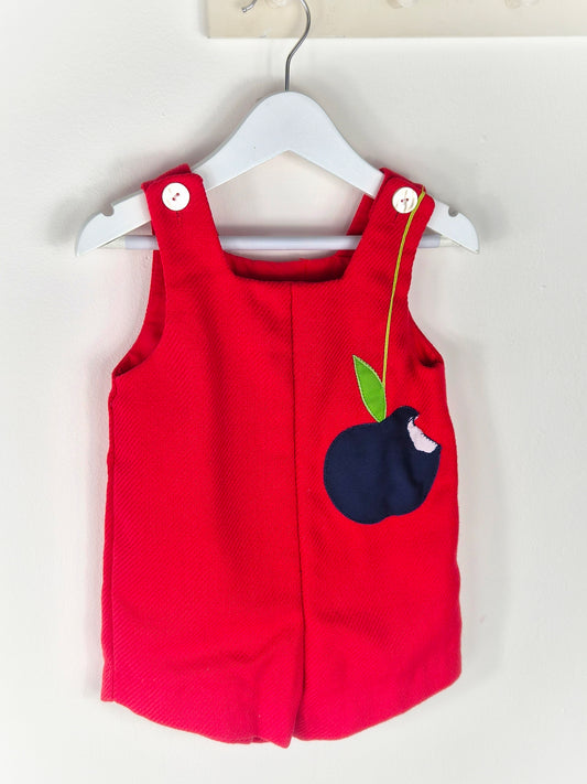 12-18 months. Red vintage sleeveless short romper with cherry applique