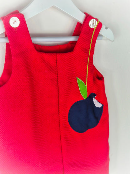 12-18 months. Red vintage sleeveless short romper with cherry applique