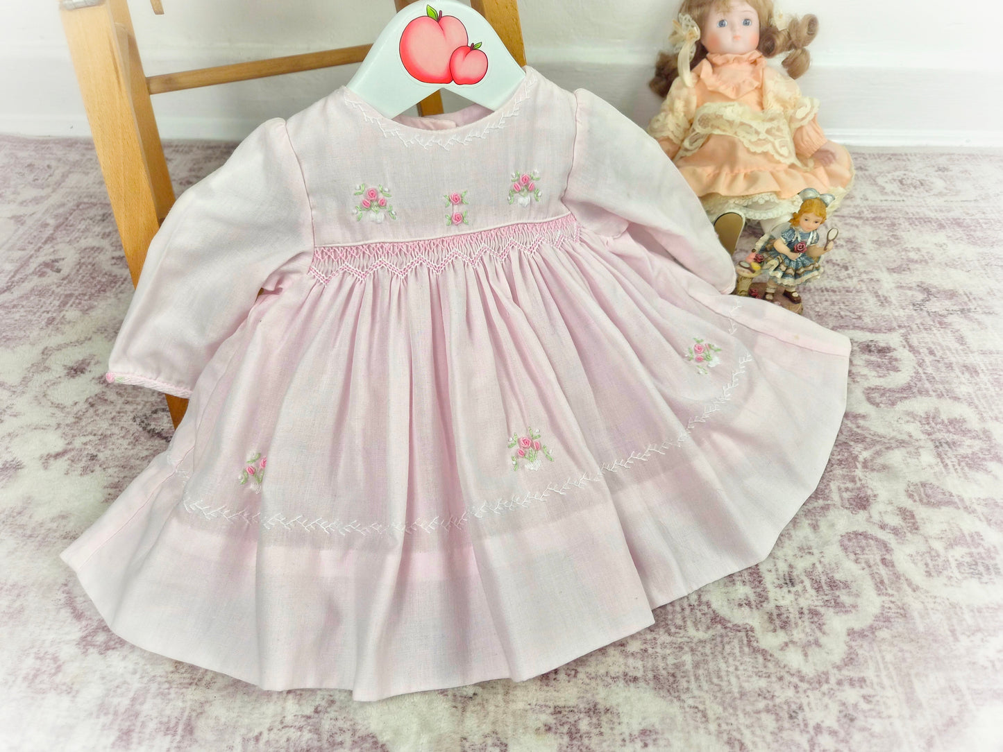 6-9 months. Pink Sarah Louise smock dress with dainty embroidered flowers