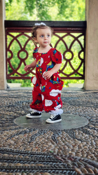 18 months. Red 90s Plum Pudding Ltd romper