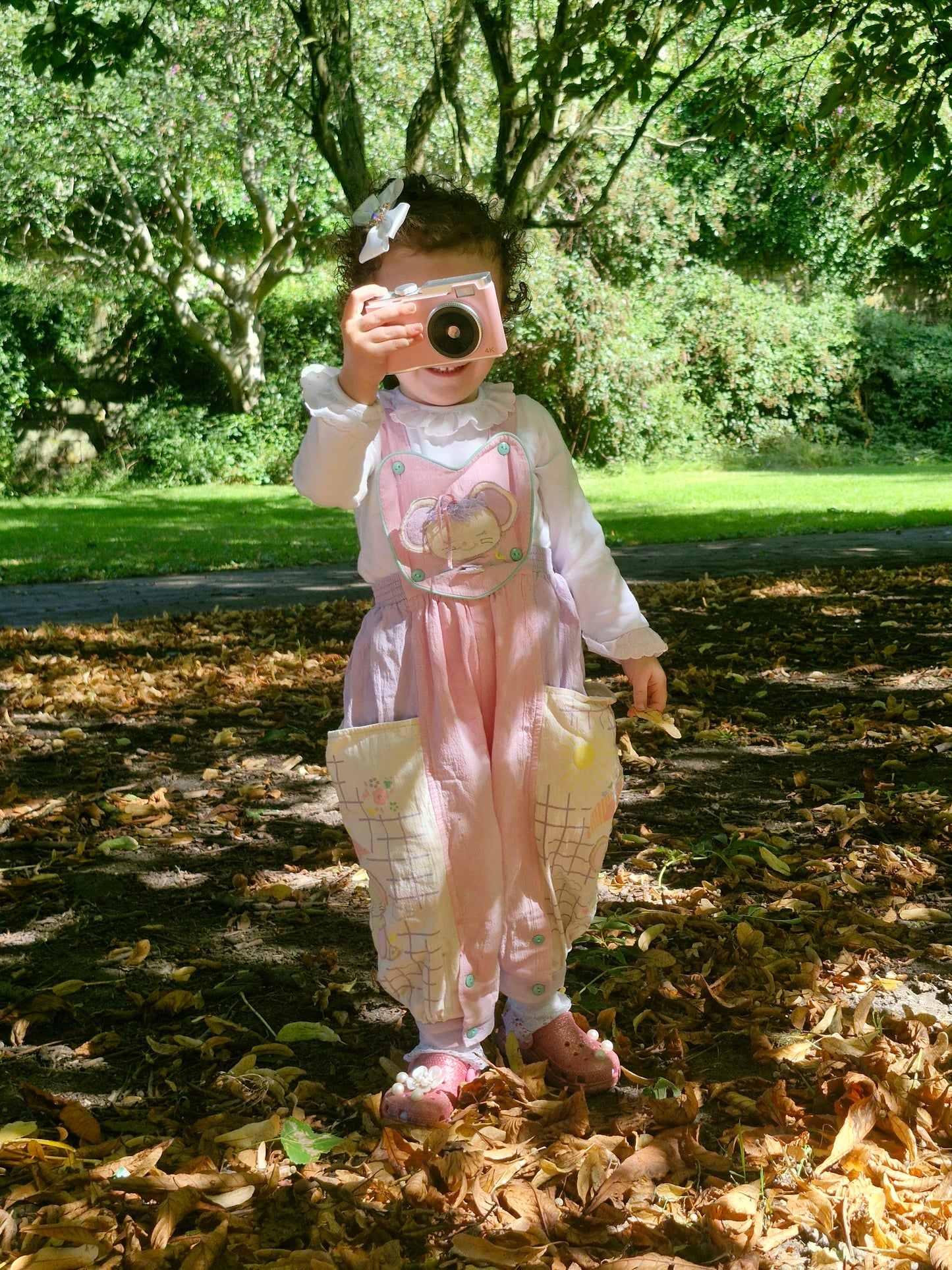 18-24 months. Pastel dungarees from Pretty Originals.