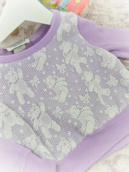 3 years. Lilac vintage cropped sweater with white teddy bear lace