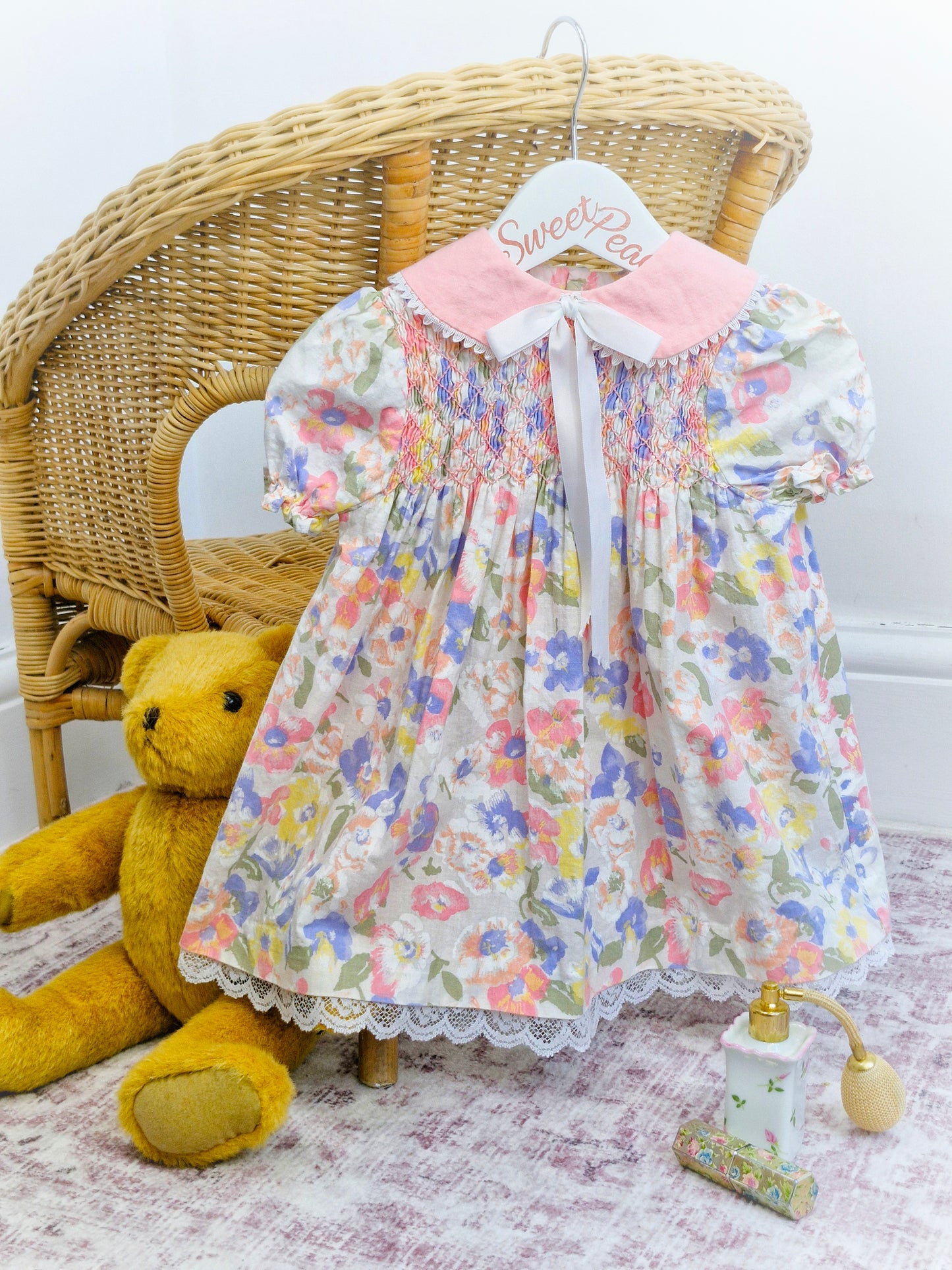 2 years. Polly Flinders smock floral dress with collar