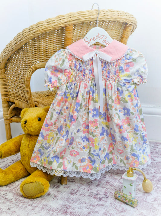 2 years. Polly Flinders smock floral dress with collar