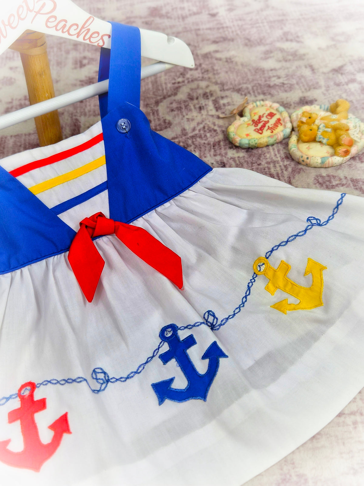 12-18 months. Sleeveless sailor themed vintage dress