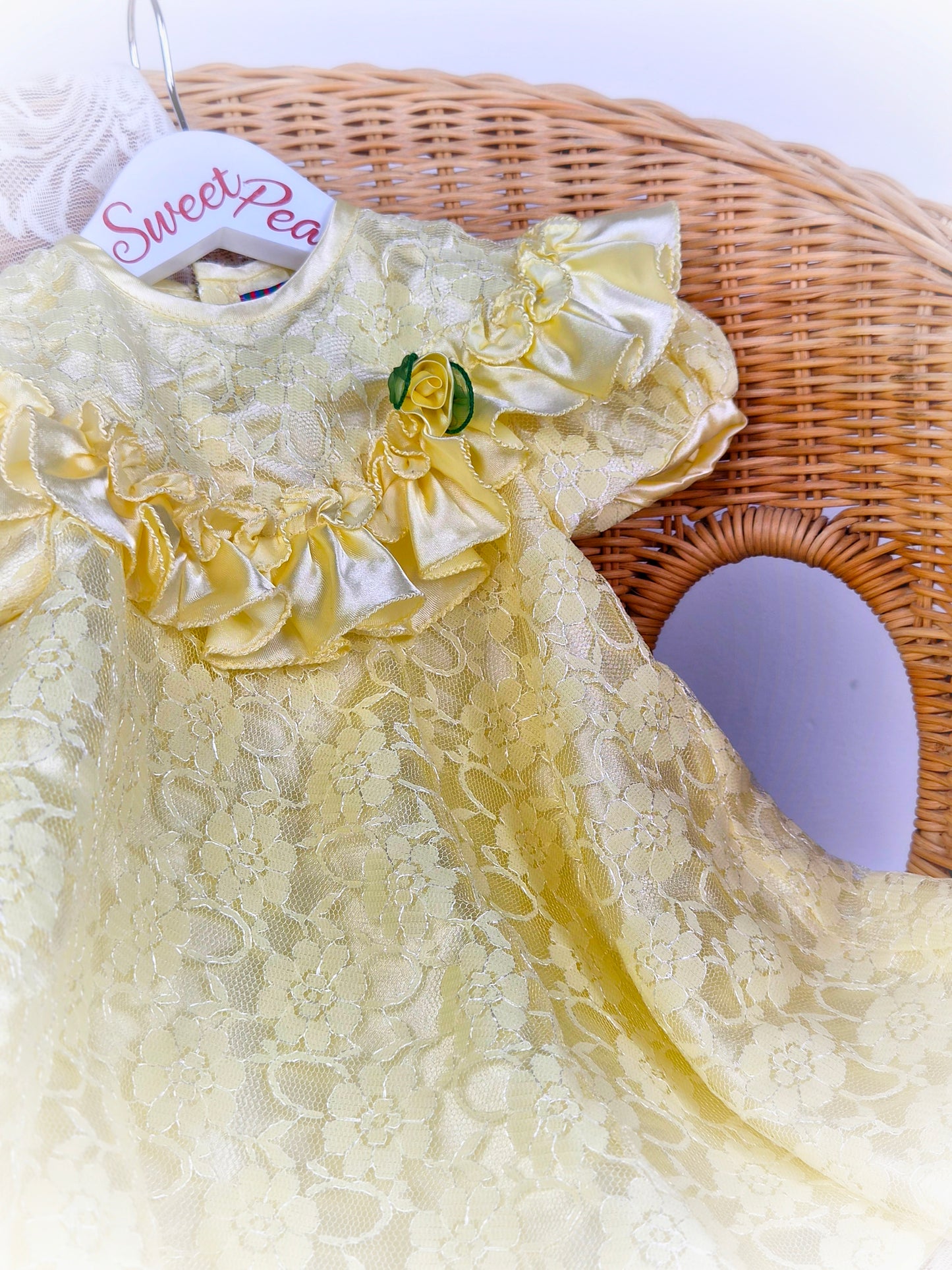 18-24 months. Yellow lace vintage dress by Bare Baby