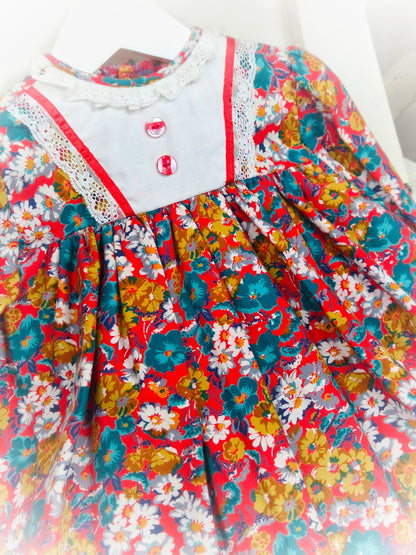 12-18 months. Red floral autumnal vintage dress by Carolyn's Collection