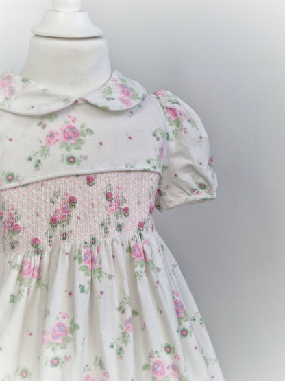 6 years. Laura Ashley 1986, smock dress with floral pattern and Peter Pan collar