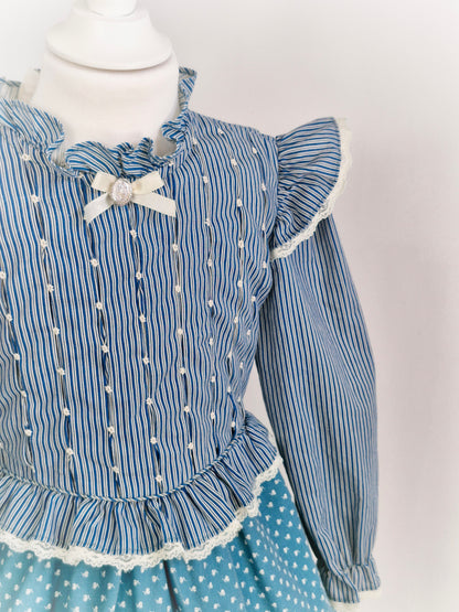 5-6 years. Blue and white smock Polly Flinders