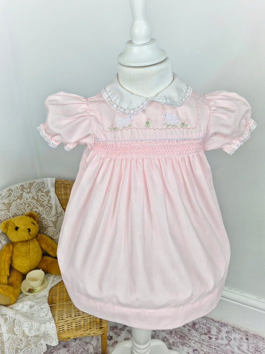 18-24 months. Pink Sugarbaby smocked dress with embroidered birds