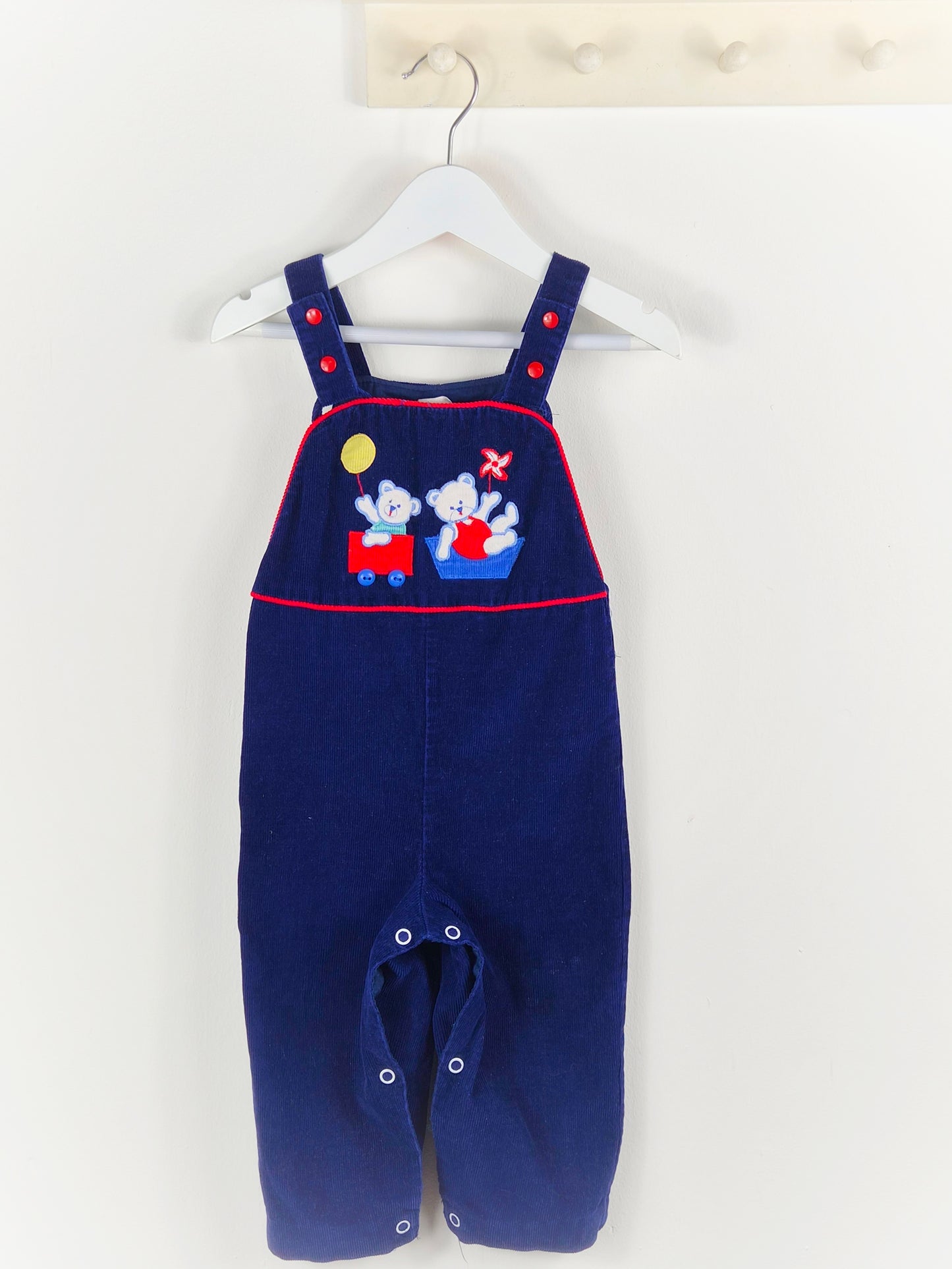 18-24 months. Navy corduroy dungarees with teddies appliques