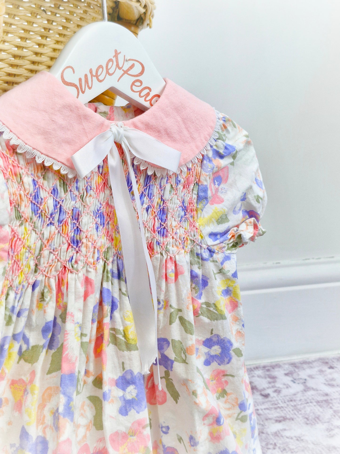 2 years. Polly Flinders smock floral dress with collar
