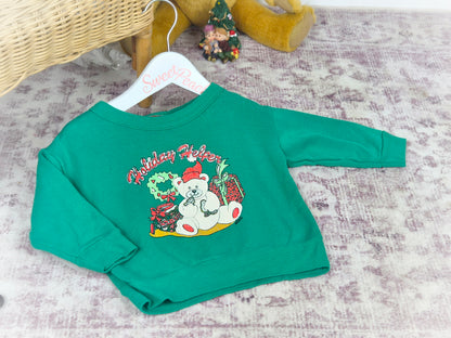 12 months. Green vintage "Holiday Helper" sweater.