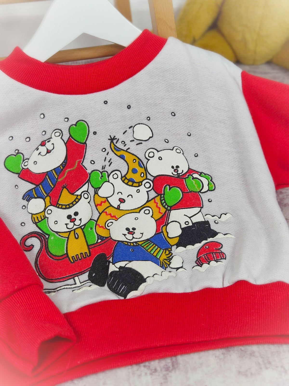 18-24 months. Red and white vintage Christmas sweater with holiday bears