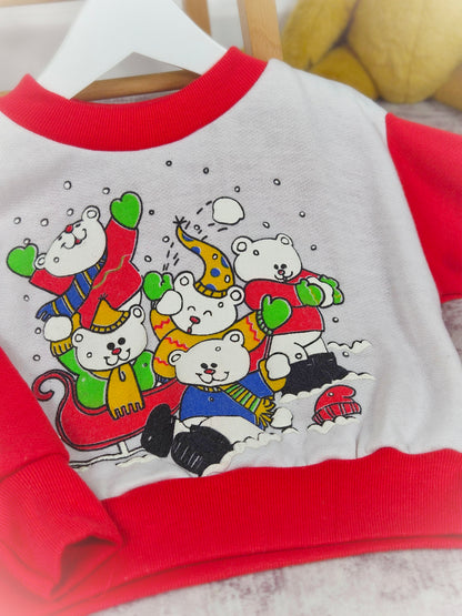 18-24 months. Red and white vintage Christmas sweater with holiday bears