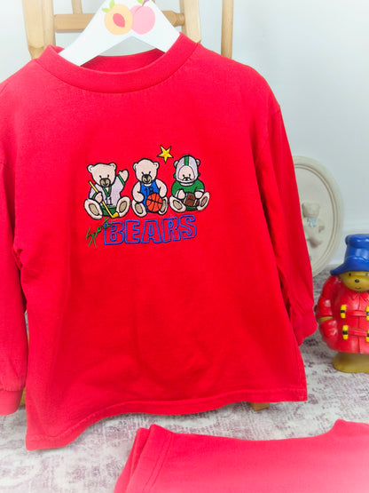 4 years. Mix & match red vintage set with embroidered bears
