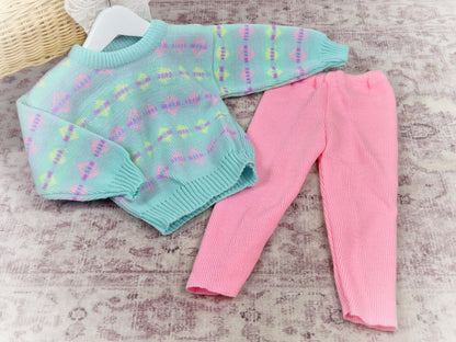 3 years. Pink and mint vintage knit set