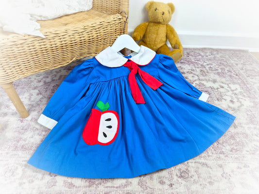 18-24 months. Blue vintage Samara with apple applique, white collar and red tie