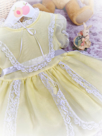 18-24 months. Lemon frilly vintage dress with white lace details by Star