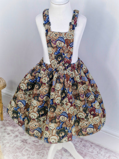 5-6 years. Vintage inspired teddy bear pinafore.