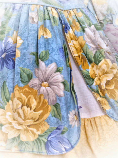 18-24 months. Yellow and blue floral vintage dress. Small fault*