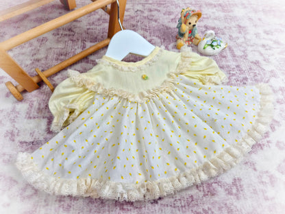 0-6 months. White and lemon vintage dress with dainty floral print. Small fault*