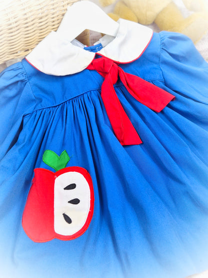 18-24 months. Blue vintage Samara with apple applique, white collar and red tie