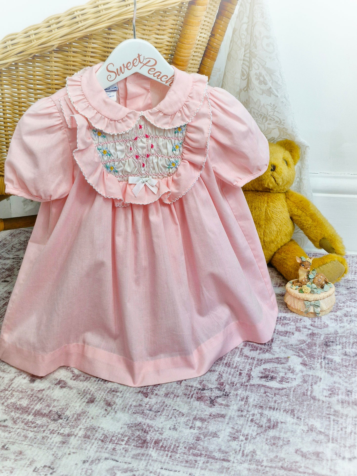 18-24 months. Pink Polly Flinders smock dress with ruffles
