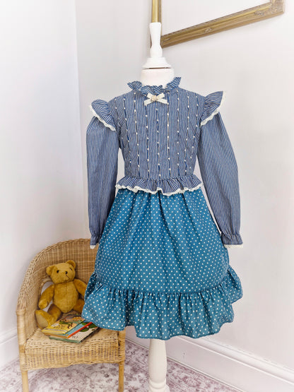 5-6 years. Blue and white smock Polly Flinders