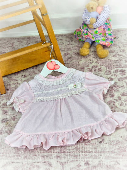 3-6 months. Pale pink Frilly Nightie with white lace