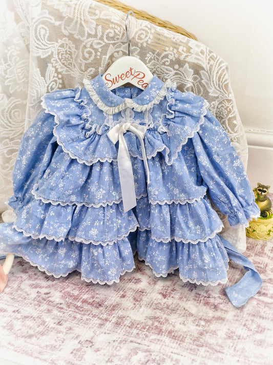 9-12 months. Miniworld blue and white layered dress