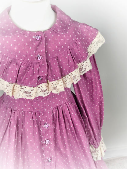 3-4 years. Vintage handmade dress with frills, lace and buttons