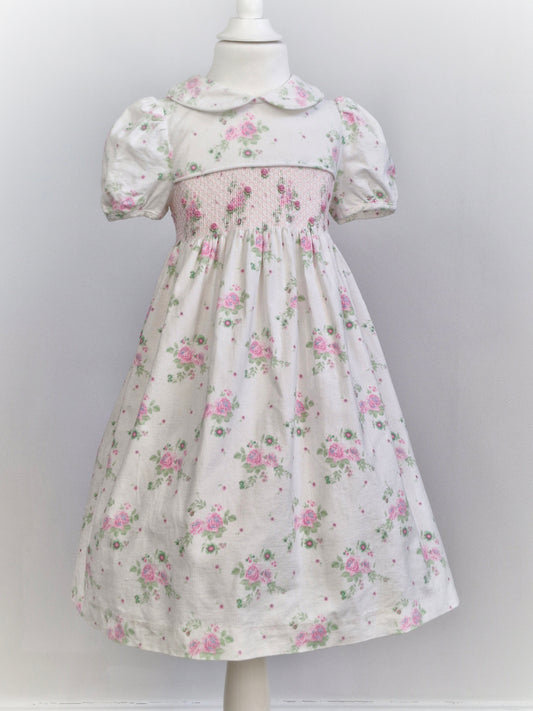 6 years. Laura Ashley 1986, smock dress with floral pattern and Peter Pan collar
