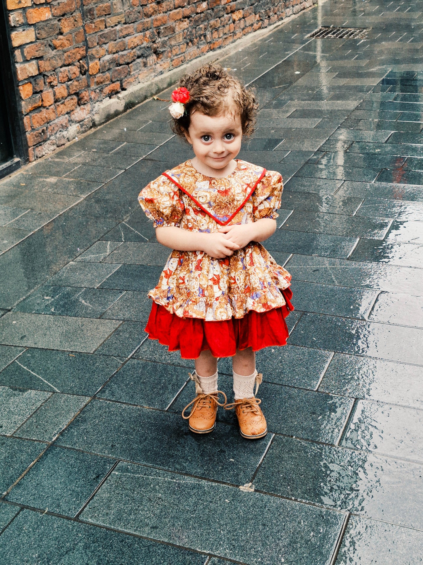 2 years. Handmade in Thailand. Brown bears with maroon finish. Layered skirts