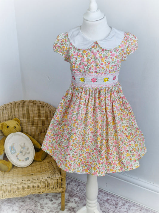 4 years. Bonnie Jean, floral smock dress with Peter Pan collar